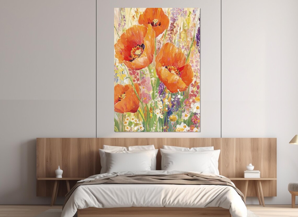 Red Orange Poppies Watercolor Wildflower Meadow Floral Wall Art Poster - Image 3