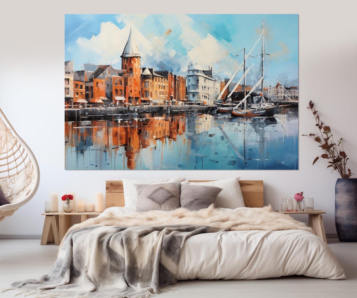 Dublin Ireland Old Harbor Sailboats Reflections Blue Water Art Poster