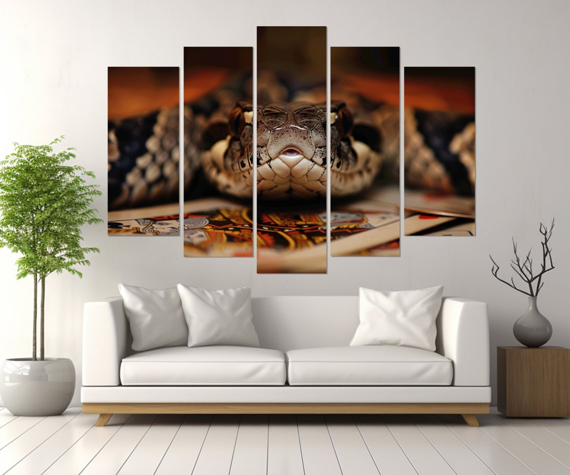 Python Snake Coiled Playing Cards Close Up Dark Dramatic Animal Poster - Image 4