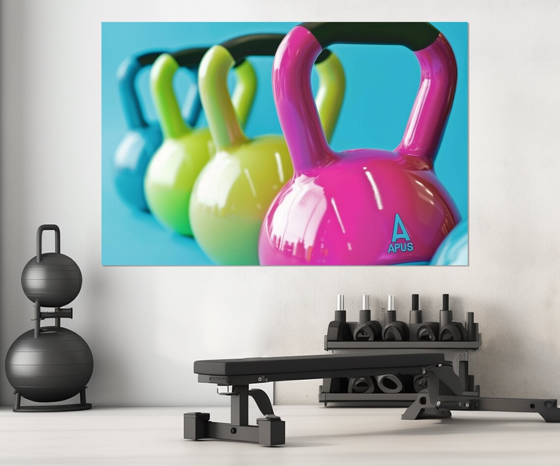 Colorful Kettlebells Pink Green Blue Gym Workout Fitness Strength Poster