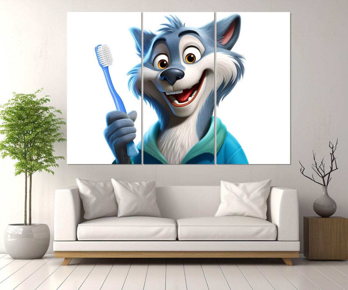 Wolf With a Toothbrush Art Print, Pediatric Dentistry