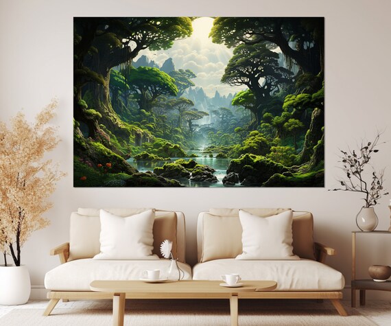 Abstract Forest Painting Print Fantasy Forest Wall Art Nature Wall Decor Lake House Decor Framed And Ready To Hang