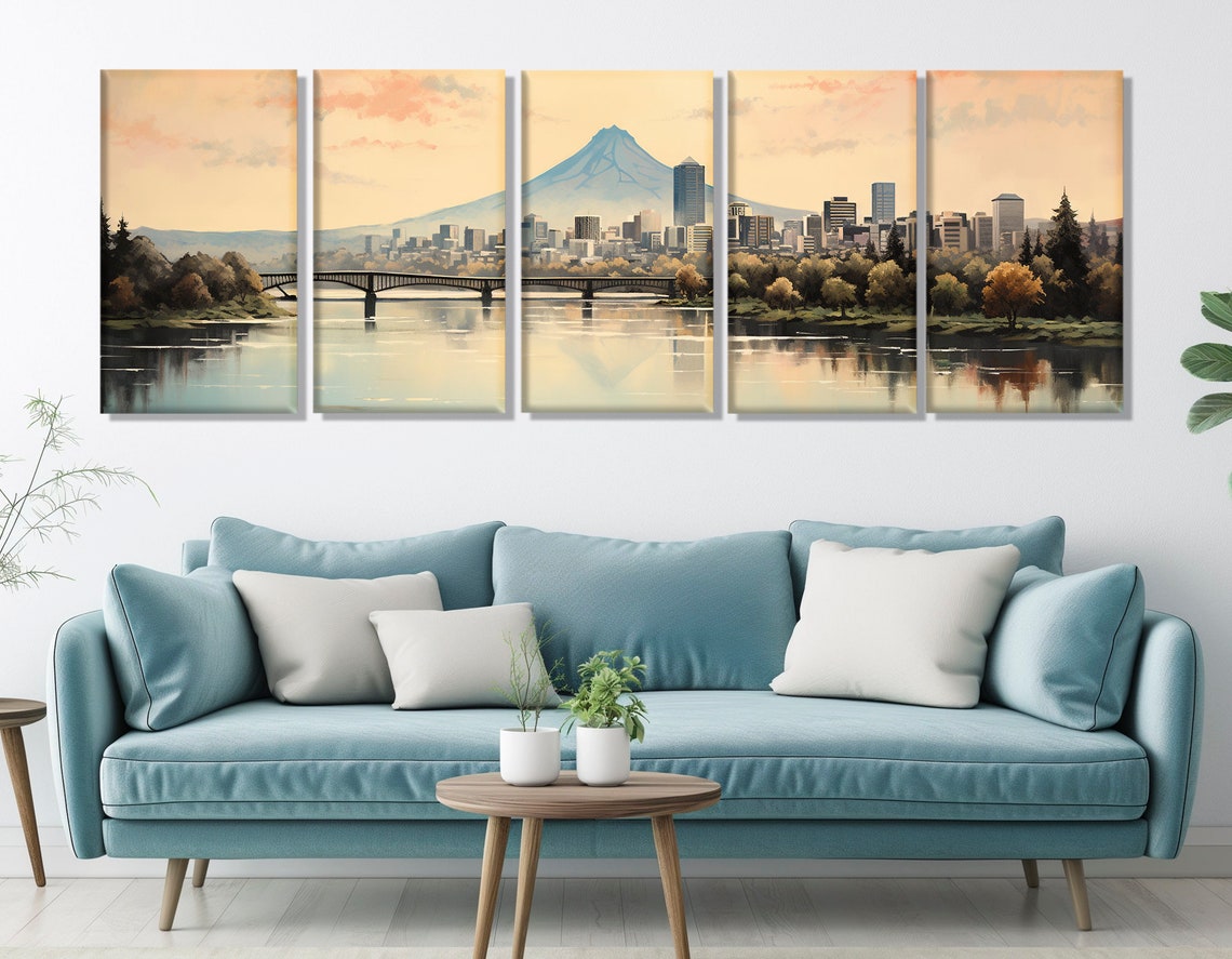 Abstract Portland Painting Print Portland Wall Art Portland Skyline Portland Poster Portland Wall Decor Framed And Ready To Hang - Image 3