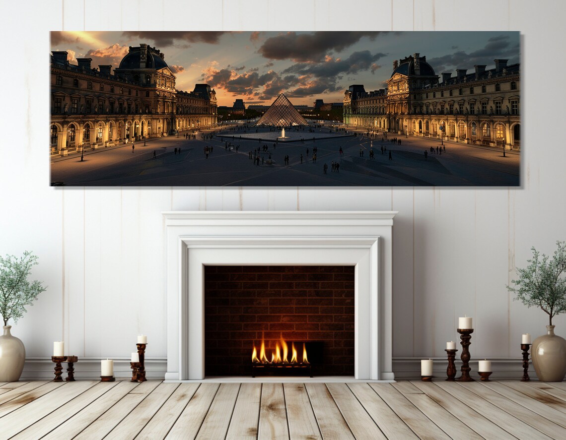 Louvre Museum Glass Pyramid Night Courtyard Paris Travel Poster