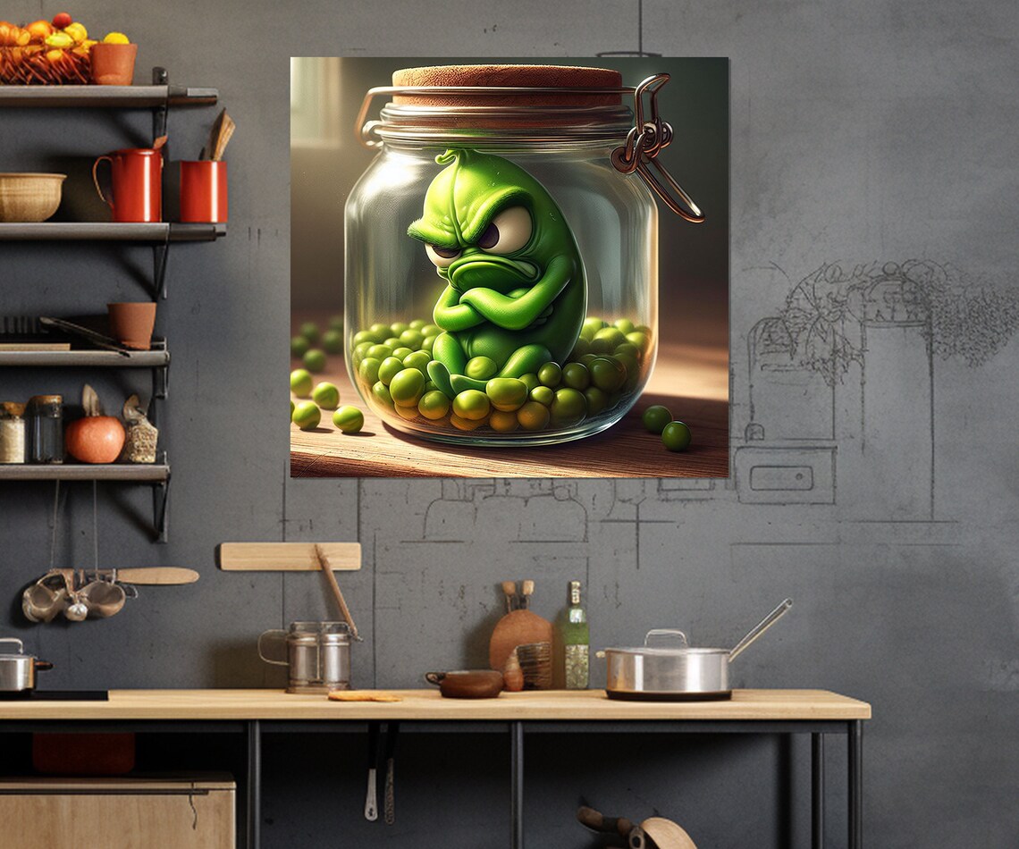 Sad Peas In A Jar Print Funny Kitchen Wall Decor Kitchen Wall Art Vegetables Poster Housewife Gift Framed Ready To Hang - Image 3