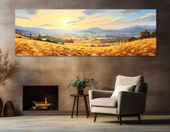 Wheat Field Painting Print Rustic Farm Wall Decor Large Field Art Farmhouse Wall Art Farmer Gift Framed And Ready To Hang