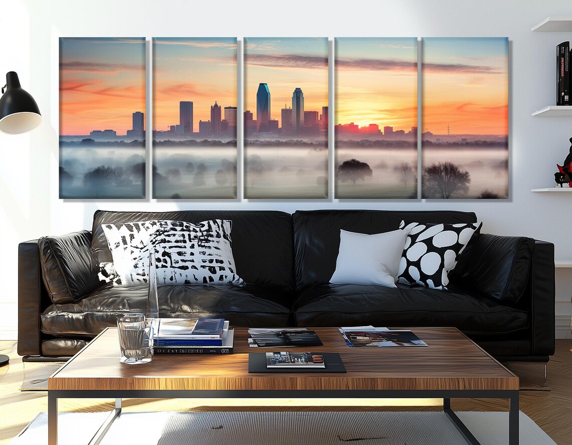 Oklahoma City Sunrise Over Misty Fields With Golden Skyline Poster - Image 3
