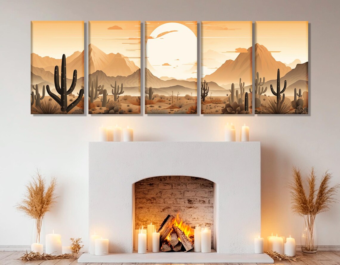 Sonoran Desert Large Sun Saguaro Cactus Mountains Warm Art Poster - Image 3