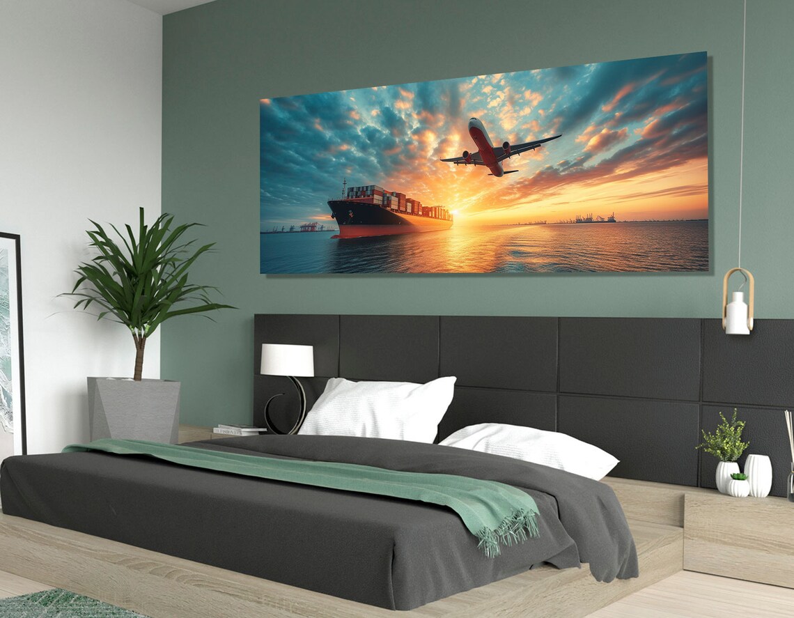 Logistics Plane and Cargo Ship Wall Art Print - Image 2