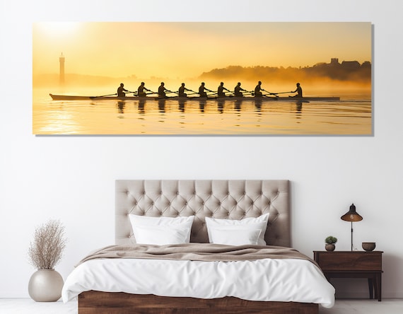 Rowers at Sunset, Rowing Landscape Art Print