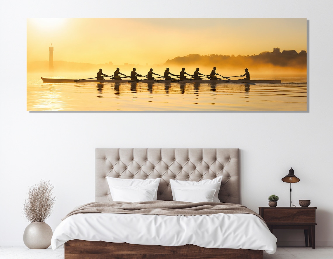 Rowers at Sunset, Rowing Landscape Art Print