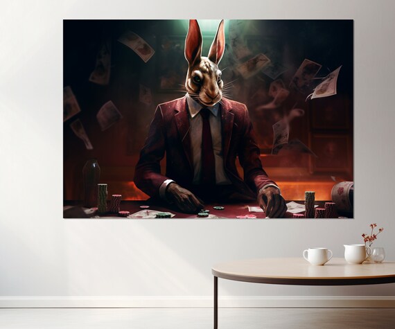 Hare Playing Poker Print Poker Wall Art Poker Club Decor Gambler Gift Framed And Ready To Hang