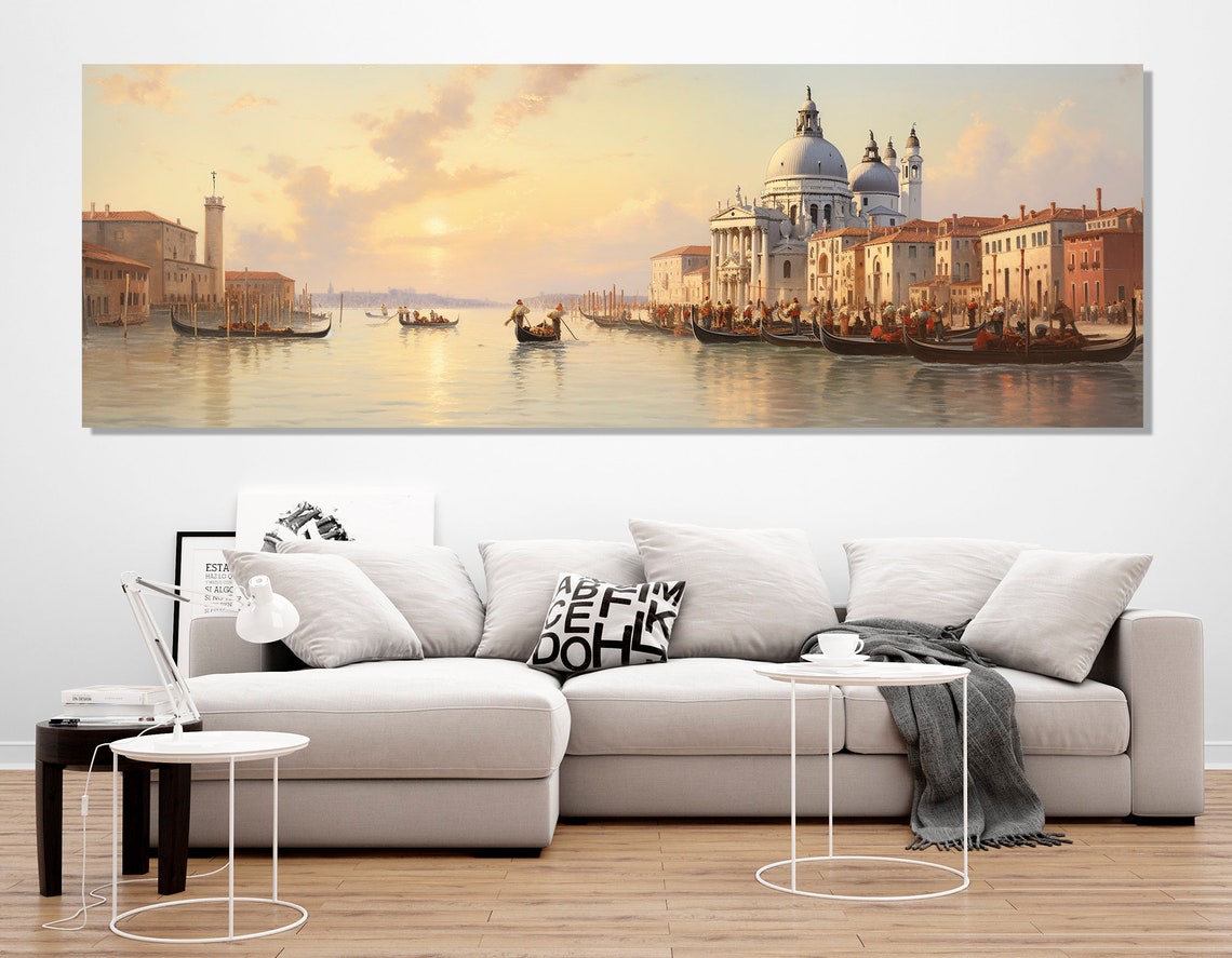 Gondoliers In The Grand Canal Of Venice Near Santa Maria Della Salute Painting Vintage Venice Print Framed And Ready To Hang