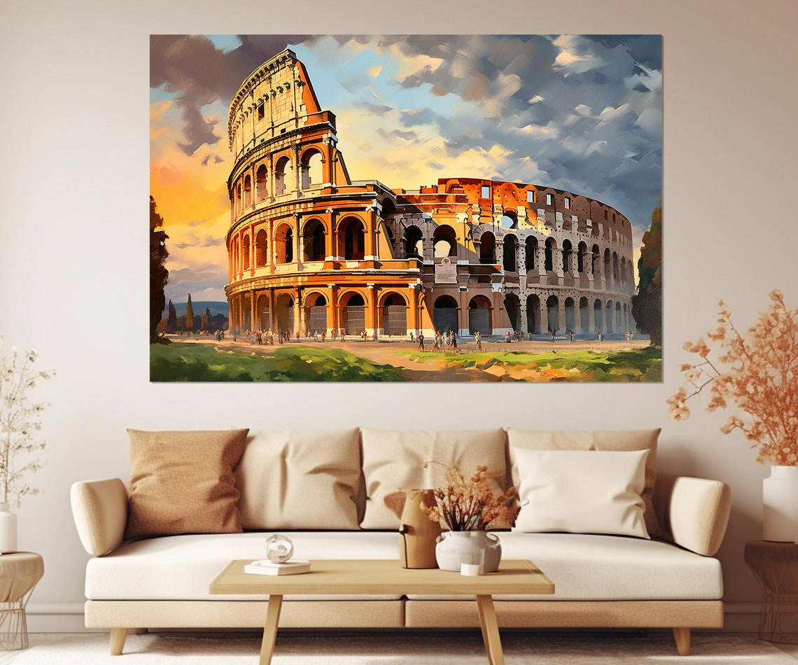 Colosseum Rome Sunset Painterly Architecture Ancient Ruins Wall Poster
