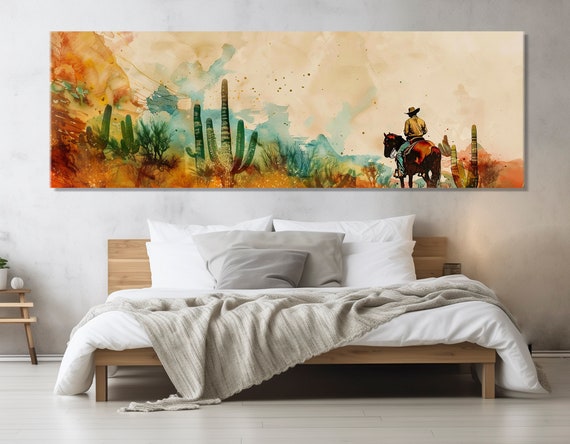 Cowboy In Arizona Desert Painting Print Western Wall Decor Sonoran Desert Wall Art Arizona Painting Framed And Ready To Hang