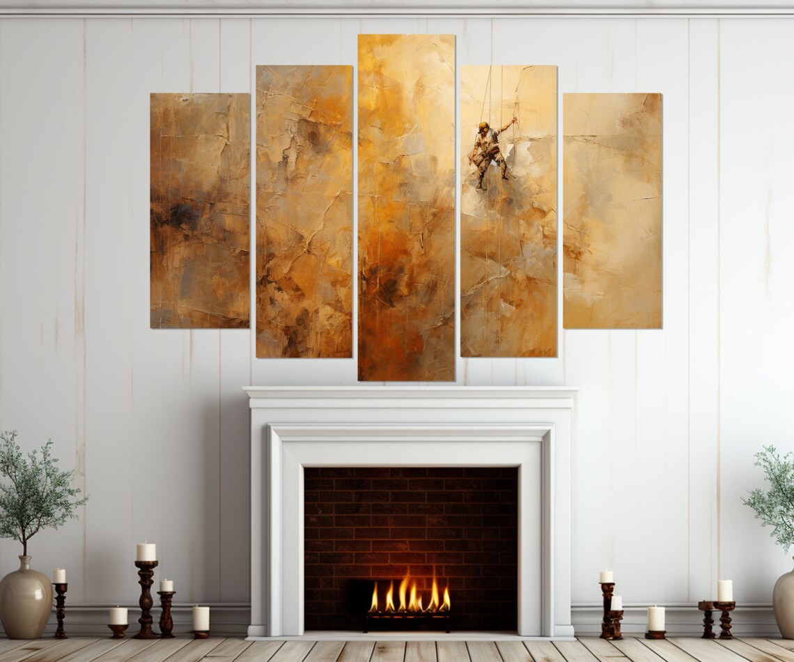Abstract Rock Climber Golden Cliff Painting Modern Sports Wall Art Poster - Image 4