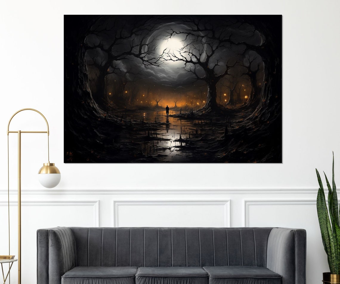Abstract Post Apocalyptic Landscape Painting Print Vintage Gothic Wall Decor Gothic Wall Art Framed And Ready To Hang - Image 4