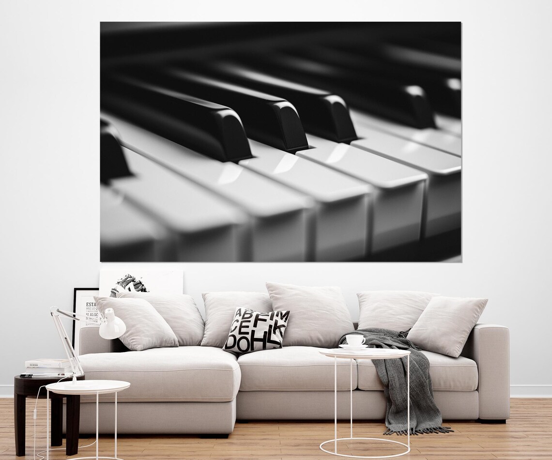 Black And White Piano Keys Close Up Macro Abstract Musician Gift Poster - Image 2