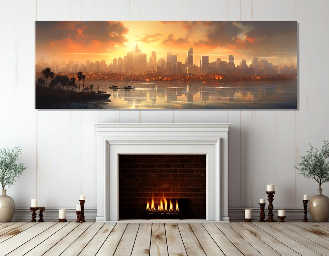 San Diego Sunset Skyline Bay Palm Trees Golden Water Reflection Poster - Image 2