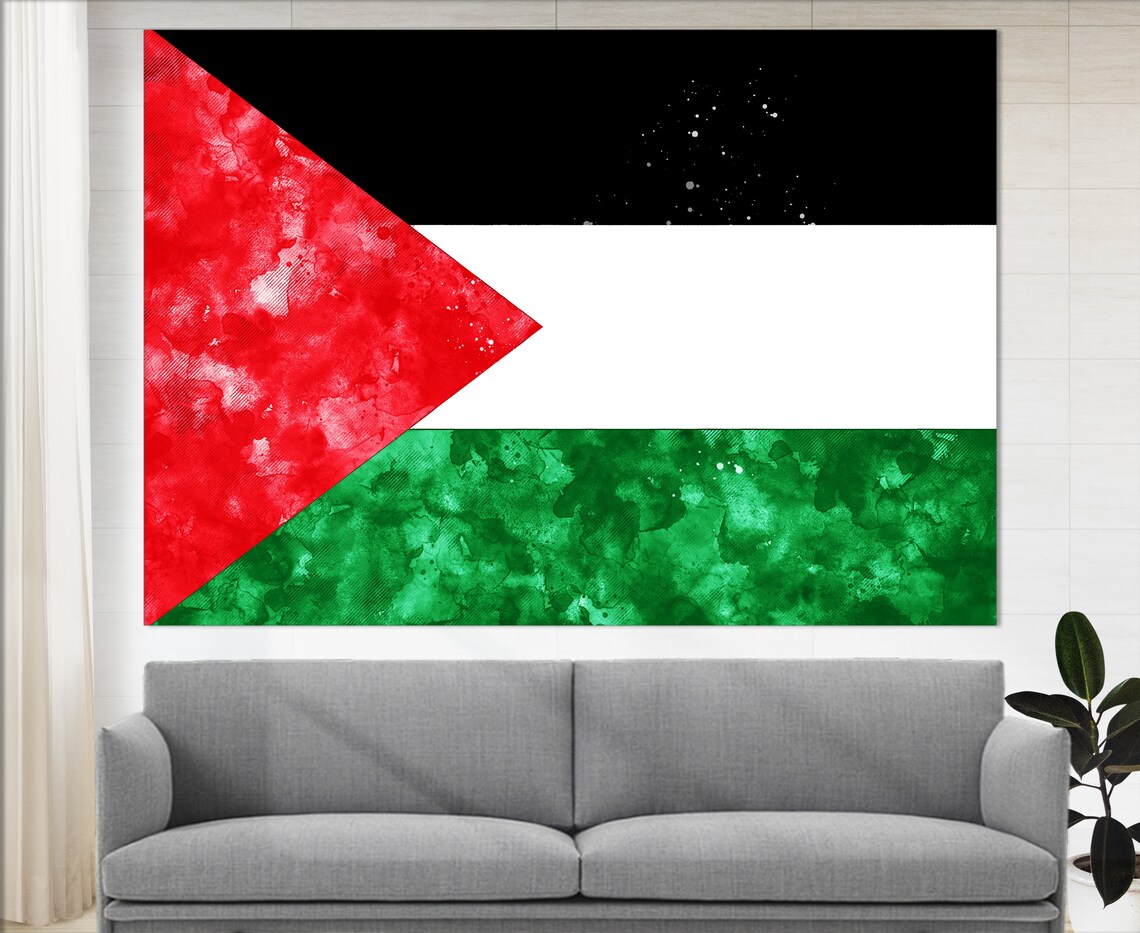Palestine Flag Watercolor Tricolor Red Triangle Canvas Wall Art Poster