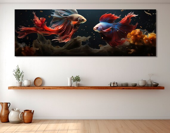 Large Betta Fish Painting Abstract Fish Print Betta Fish Underwater Wall Art Aquarium Fish Wall Art Framed And Ready To Hang