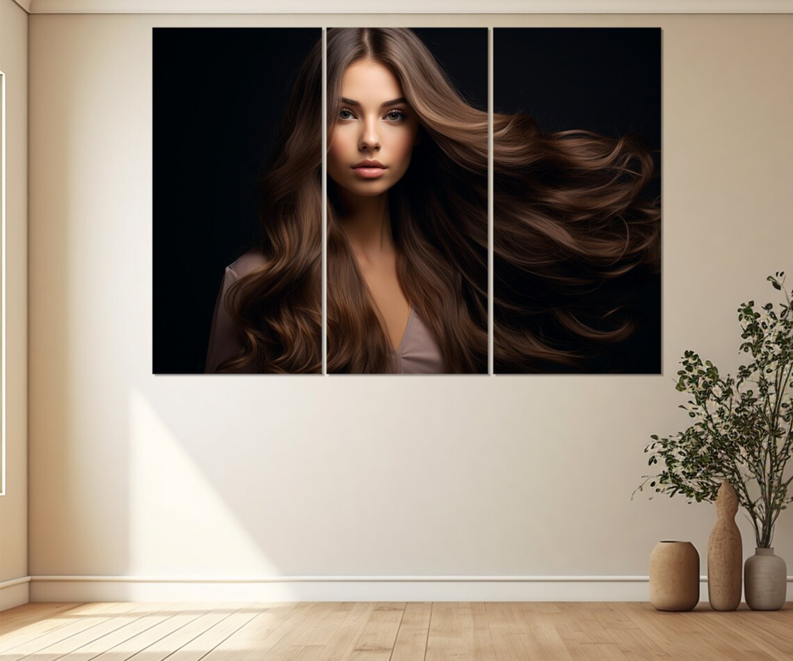 Woman Long Flowing Brown Hair Black Background Beauty Portrait Poster - Image 3