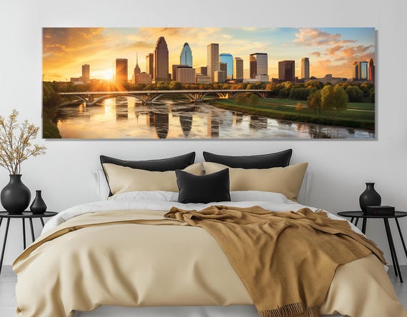Abstract Columbus Sunset Print Columbus Wall Art Columbus Painting Large Columbus Poster Framed And Ready To Hang