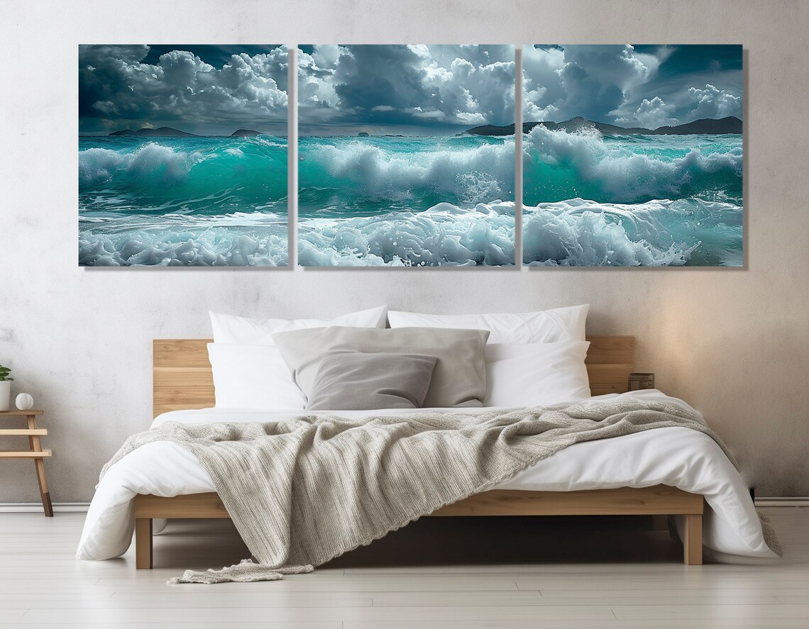 Abstract Sea Waves Panoramic Art Print, Bedroom Decor - Image 3