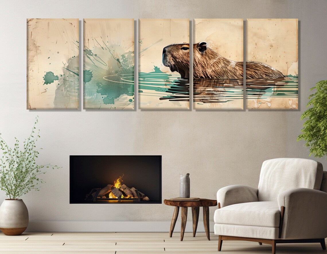Capybara Swimming Abstract Watercolor Minimalist Animal Poster - Image 3