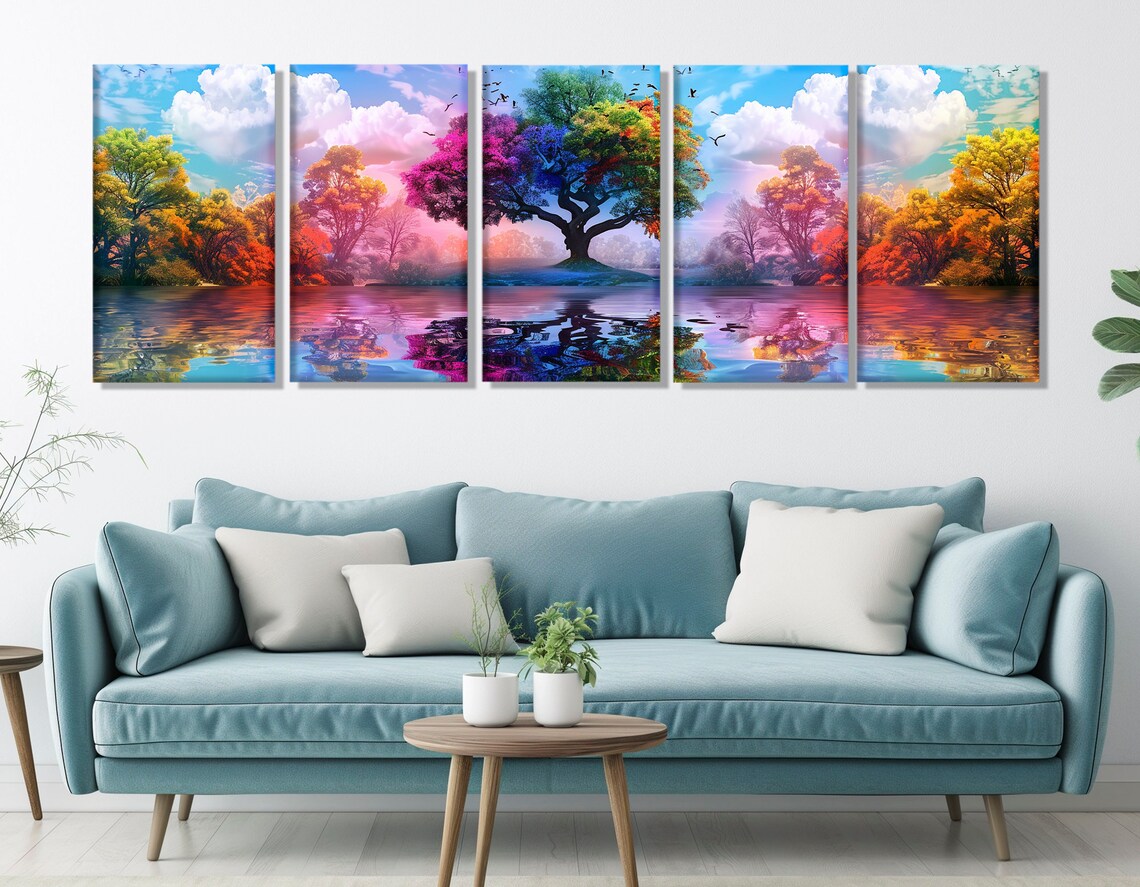 Surrealistic Colorful Tree Print Abstract Tree Painting Surreal Nature Wall Art Tree Art Framed And Ready To Hang - Image 2