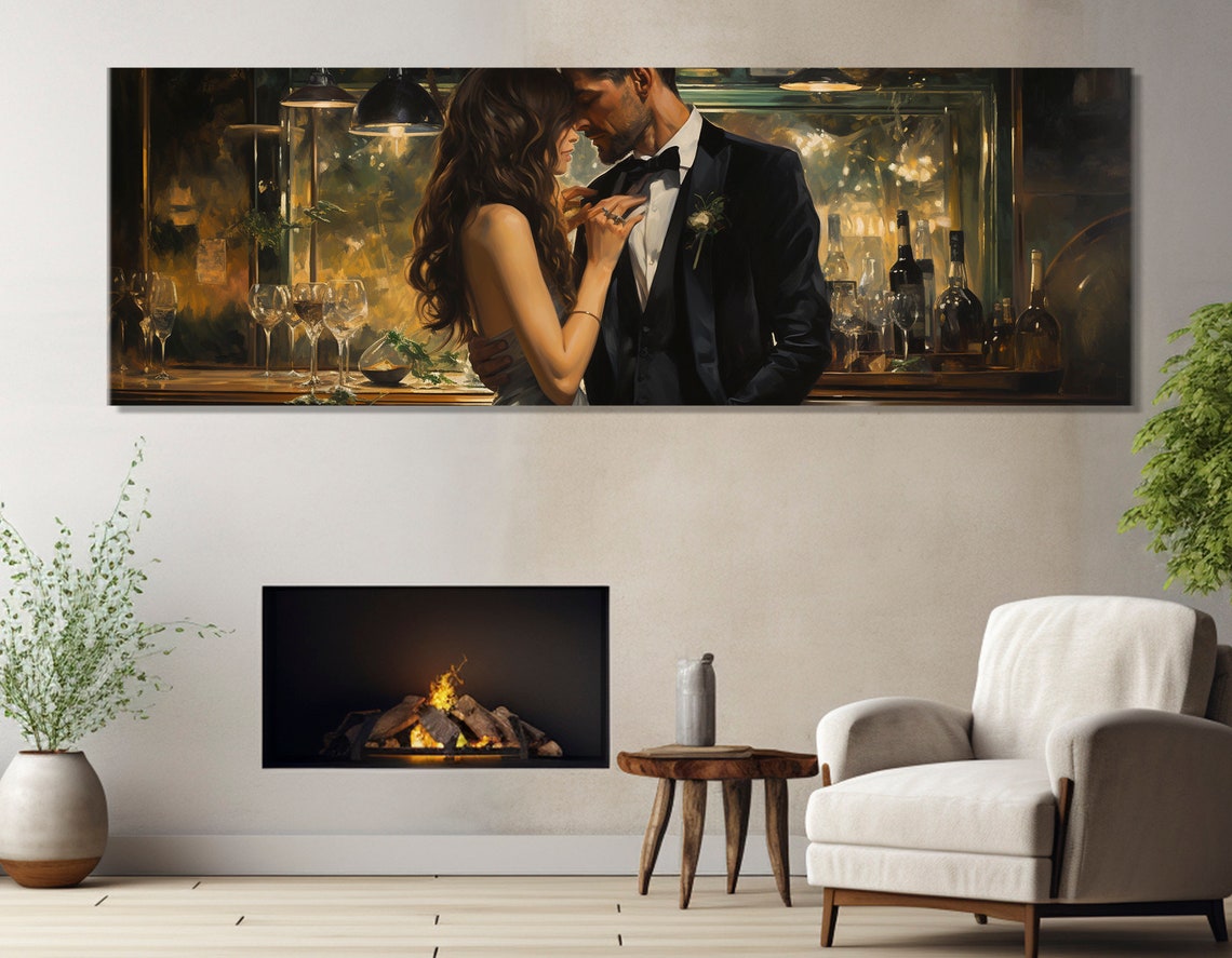 Elegant Couple At Cocktail Bar Tuxedo Romance Warm Bokeh Night Poster