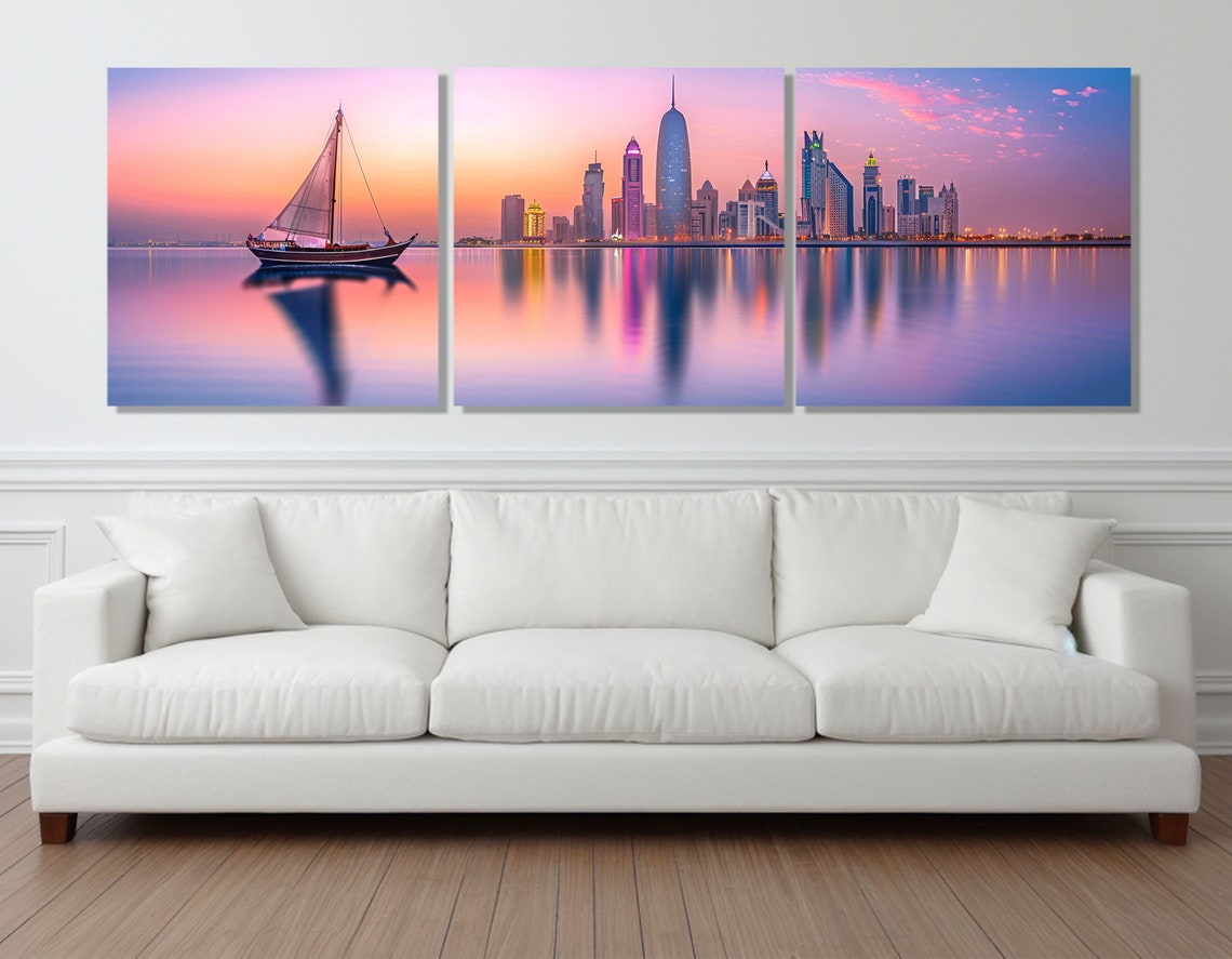 Arabian Gulf Skyline Sunset Dhow Boat Water Reflections Travel Poster - Image 4