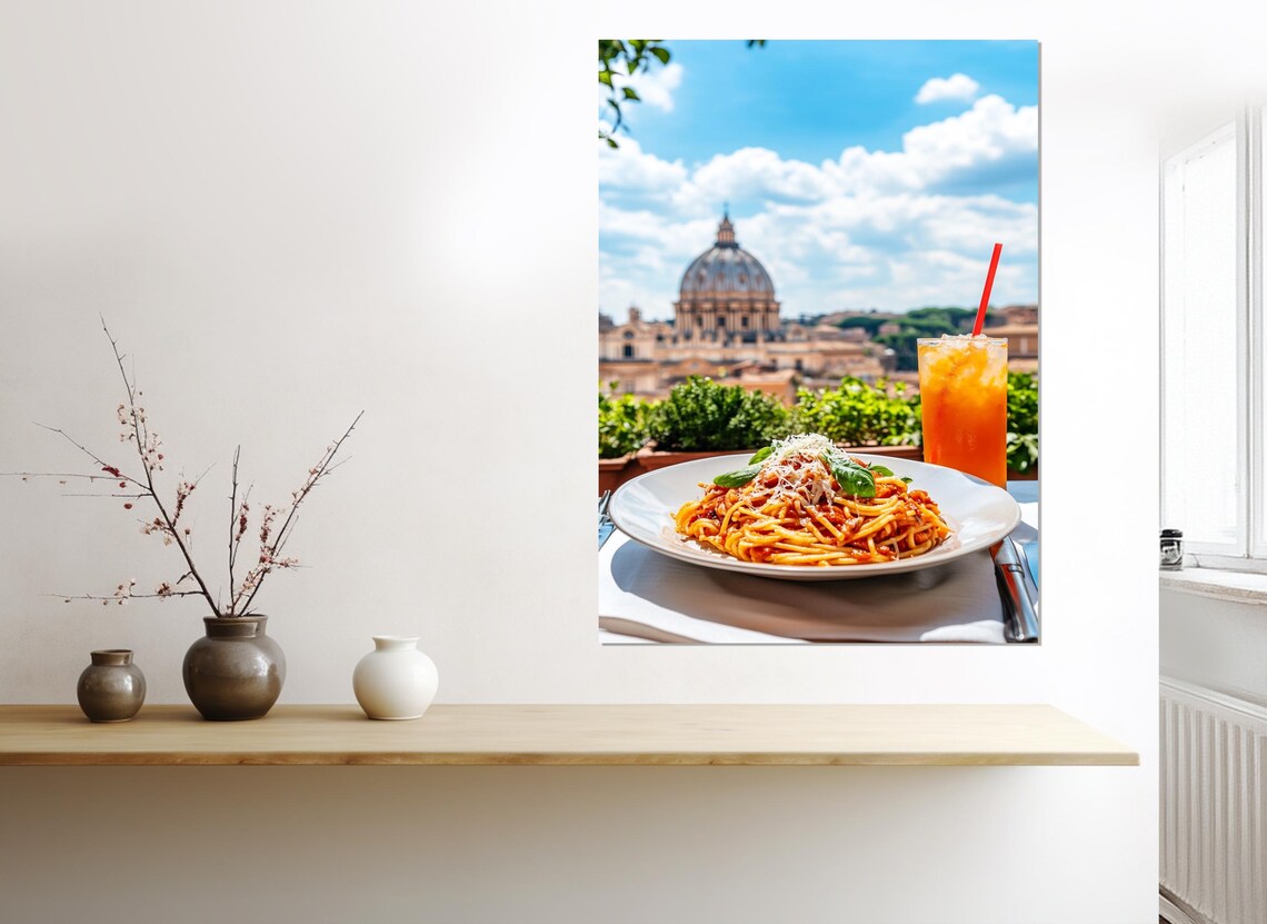 Pasta In Rome Painting Print Scenic Italian Wall Art Pasta Poster Italian Food Wall Art Rome Painting Framed Ready To Hang - Image 2