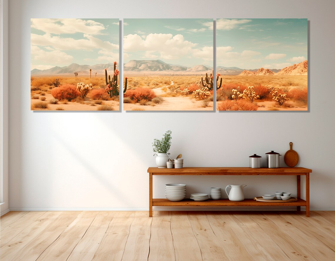Arizona Desert Cactus Bloom Panorama Red Rock Mountains Travel Poster - Image 3