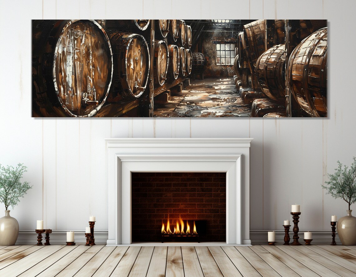 Old Whisky Barrels Art Print, Man Cave Wall Decor