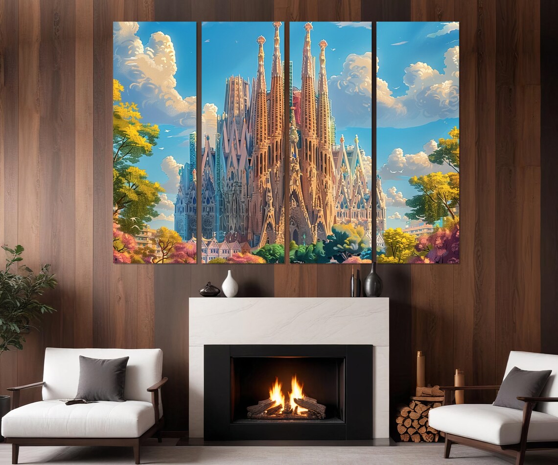 Barcelona Sagrada Familia Gaudi Basilica Blue Sky Travel Poster - Image 3