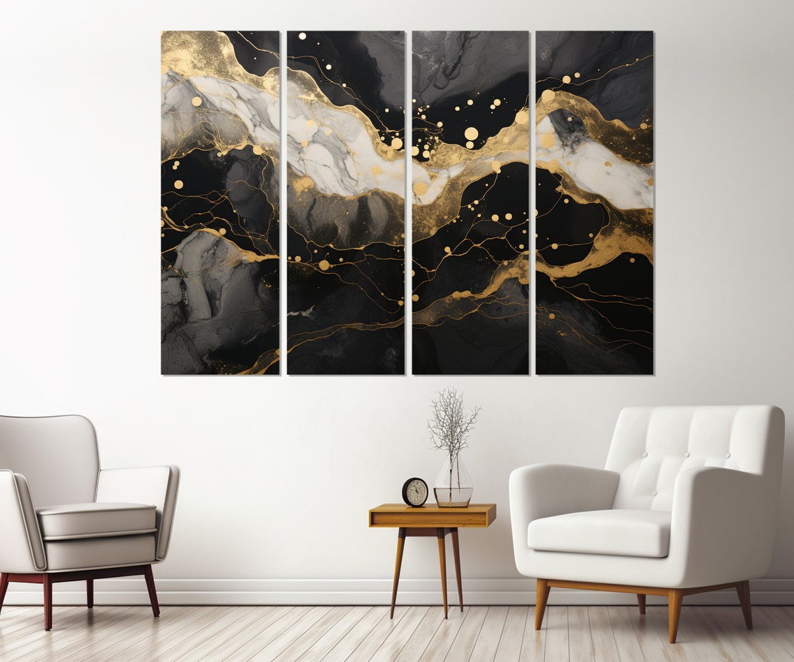 Black Marble Gold Veins Dark Abstract Luxury Modern Elegant Poster - Image 3