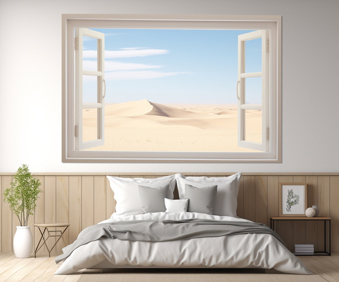 Golden Desert Dunes Open Window Sand Horizon Minimalist Wall Poster