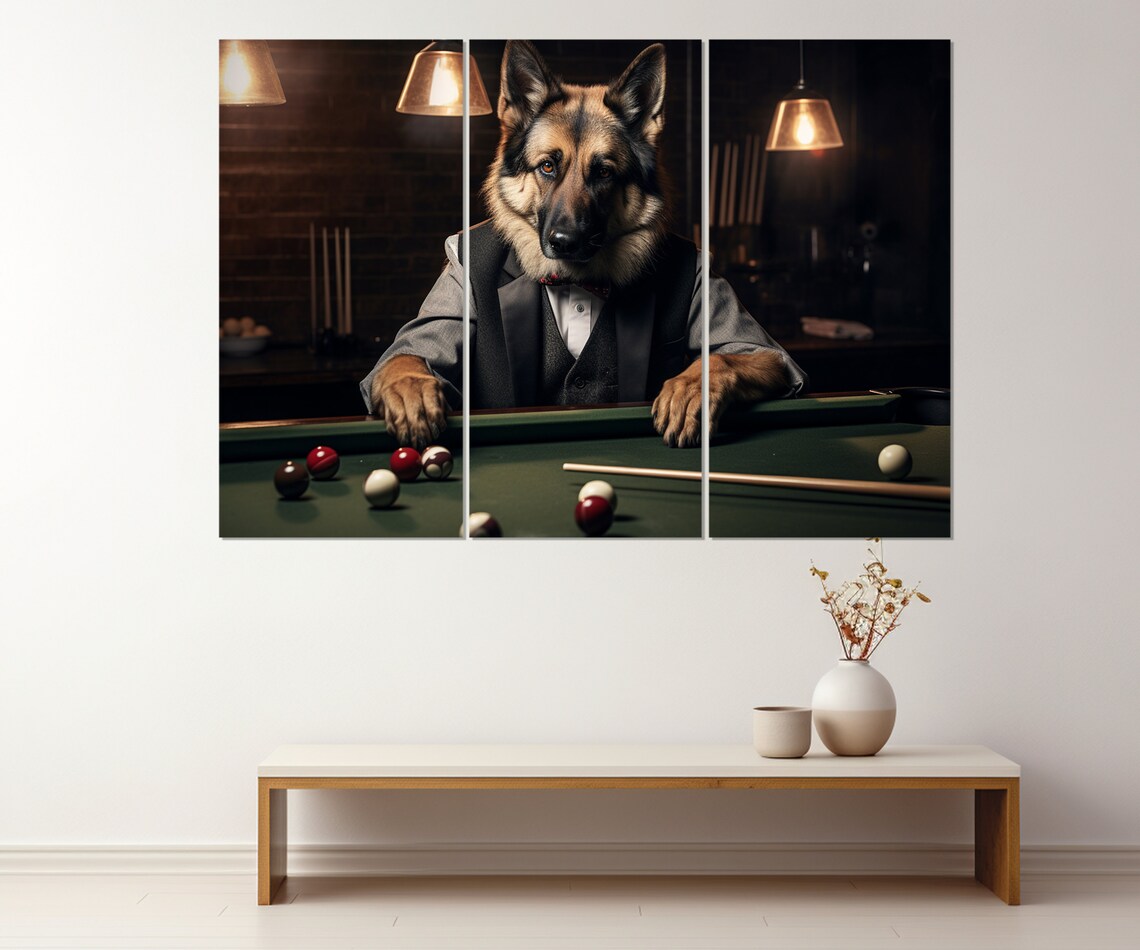 Shepherd Playing Billiards, Rustic Game Room Art Print - Image 4