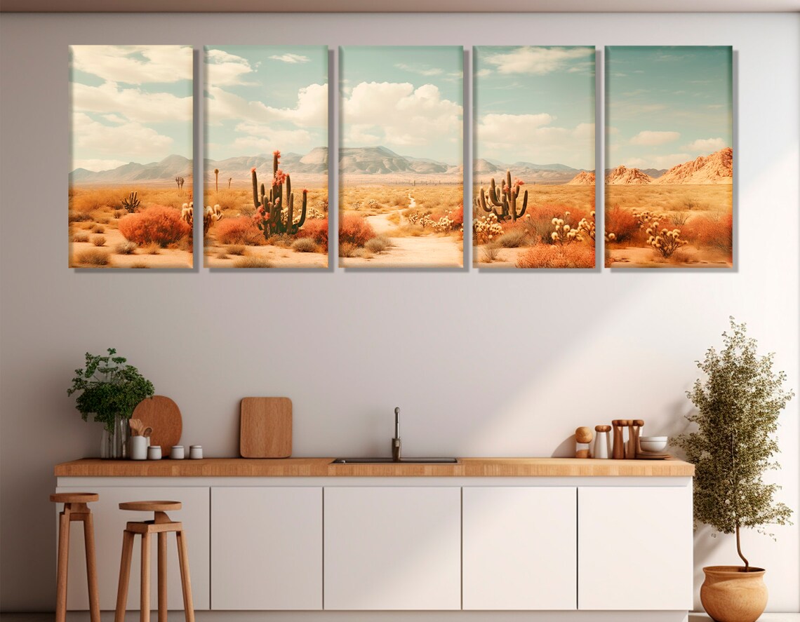 Arizona Desert Cactus Bloom Panorama Red Rock Mountains Travel Poster - Image 2
