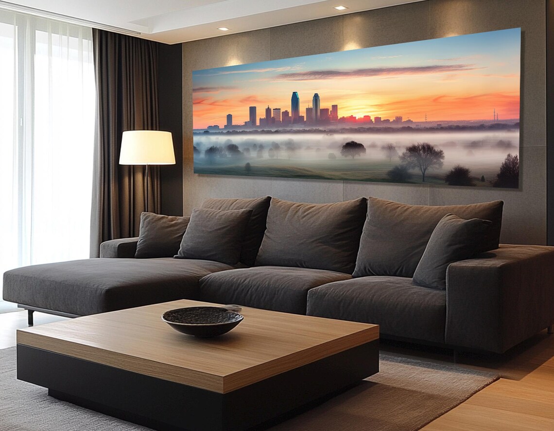 Oklahoma City Sunrise Over Misty Fields With Golden Skyline Poster - Image 2