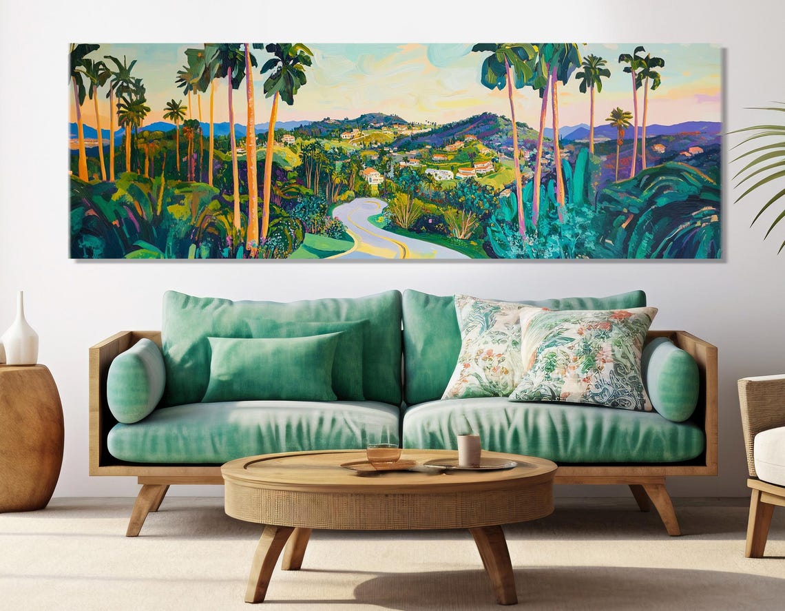 Beverly Hills Palm Trees Sunset Panorama California Retro Art Poster