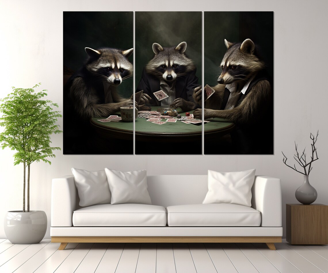 Raccoons Playing Poker Table Cards Chips Funny Animal Night Wall Art Poster - Image 3