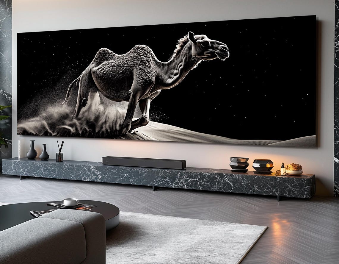 Large Abstract Camel Print Scenic Camel In Desert Painting Camel Wall Art Camel Poster Framed And Ready To Hang - Image 3