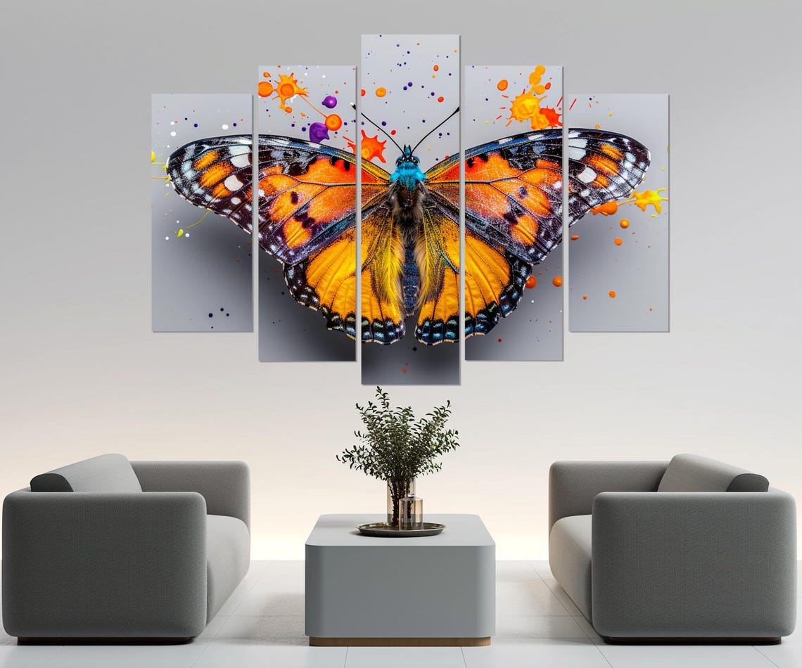 Orange Painted Lady Butterfly Watercolor Splash Macro Wall Poster - Image 4