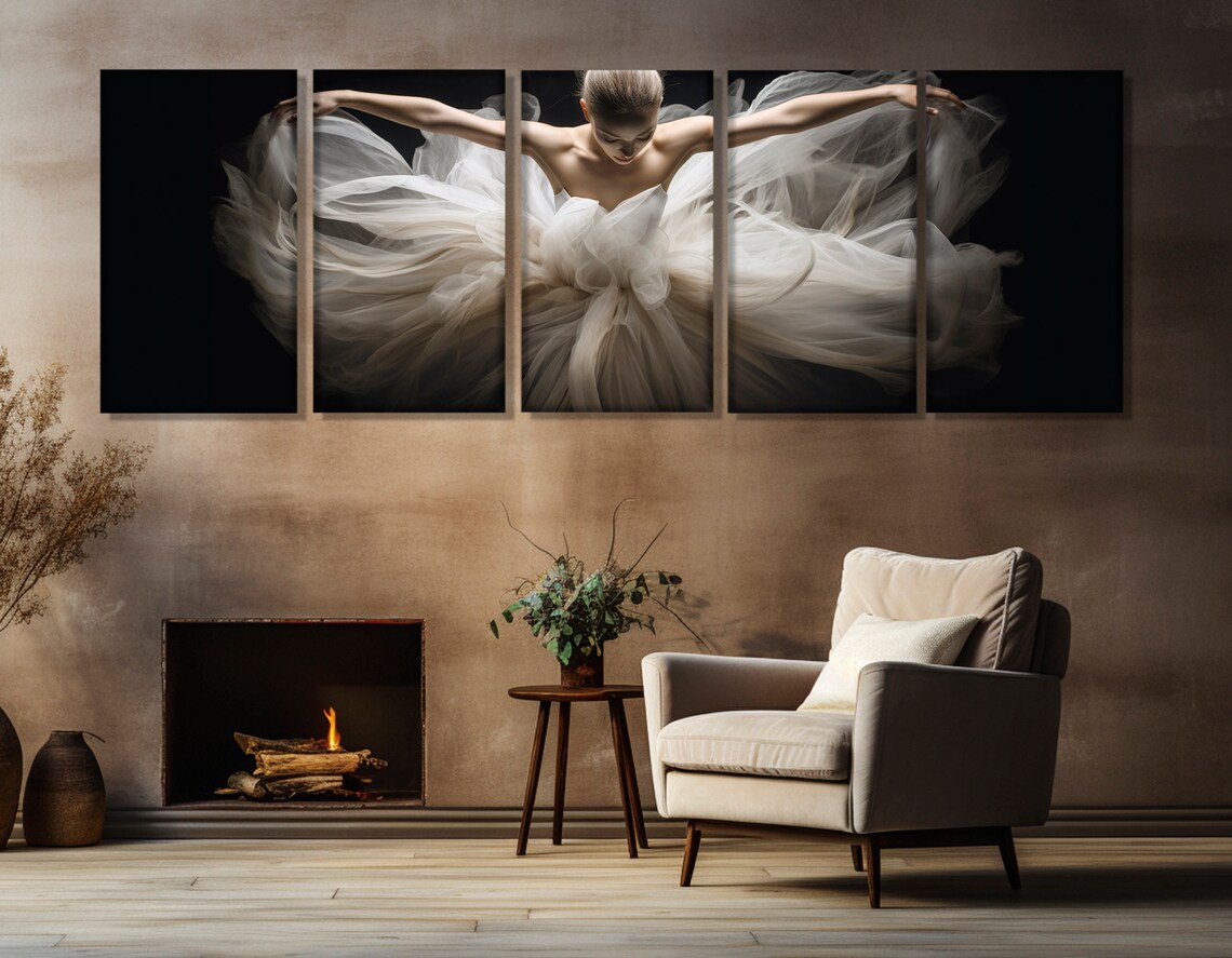 Ballet Dancer White Flowing Tutu Dramatic Black Background Wall Art Poster - Image 3