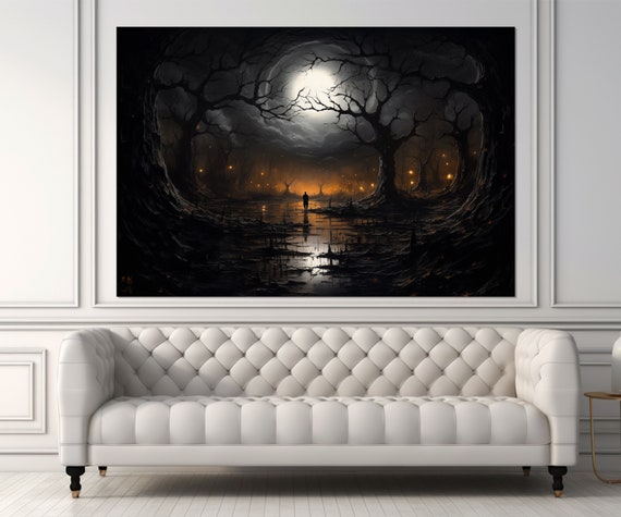 Abstract Post Apocalyptic Landscape Painting Print Vintage Gothic Wall Decor Gothic Wall Art Framed And Ready To Hang