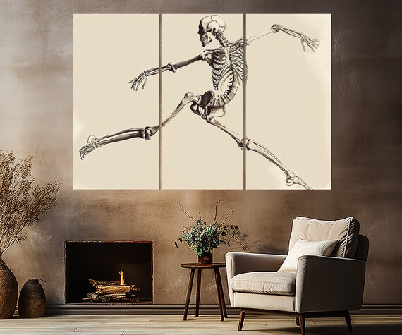 Running Human Skeleton Vintage Anatomy Illustration Triptych Medical Office Wall Art