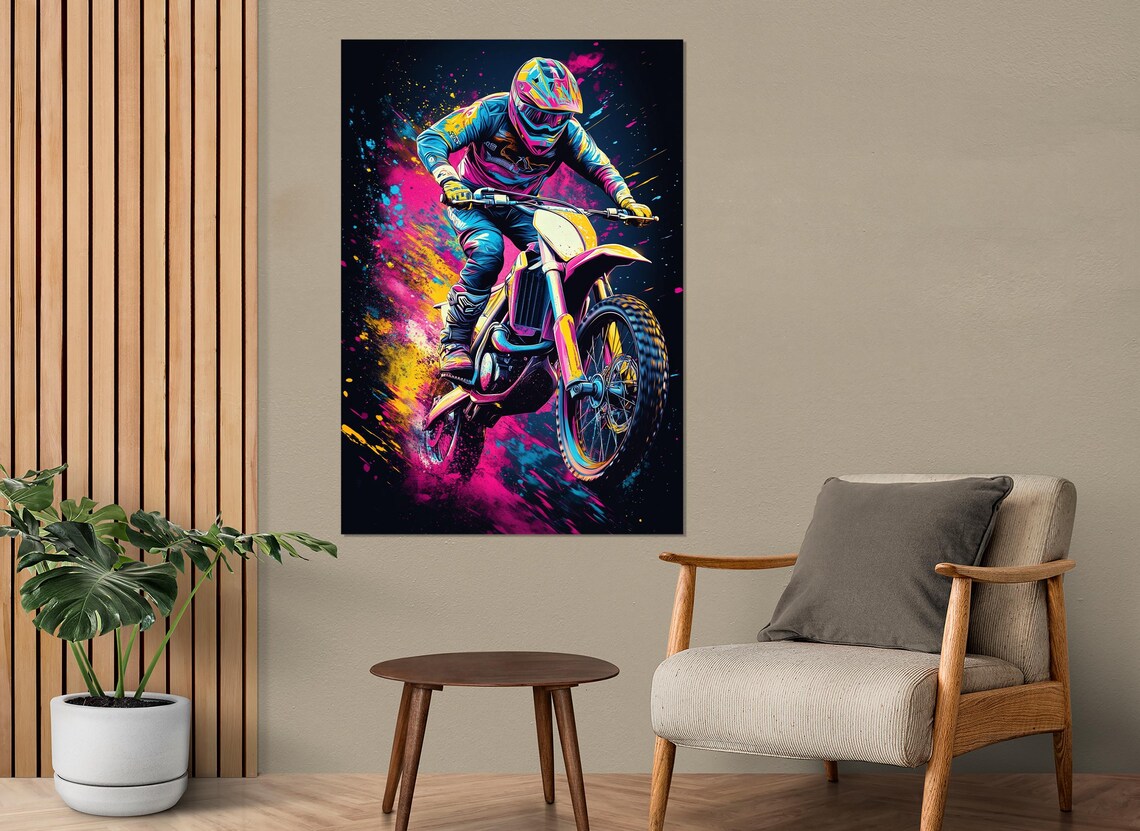Motocross Rider Neon Night Jump Pink Blue Splash Dirt Bike Poster - Image 4