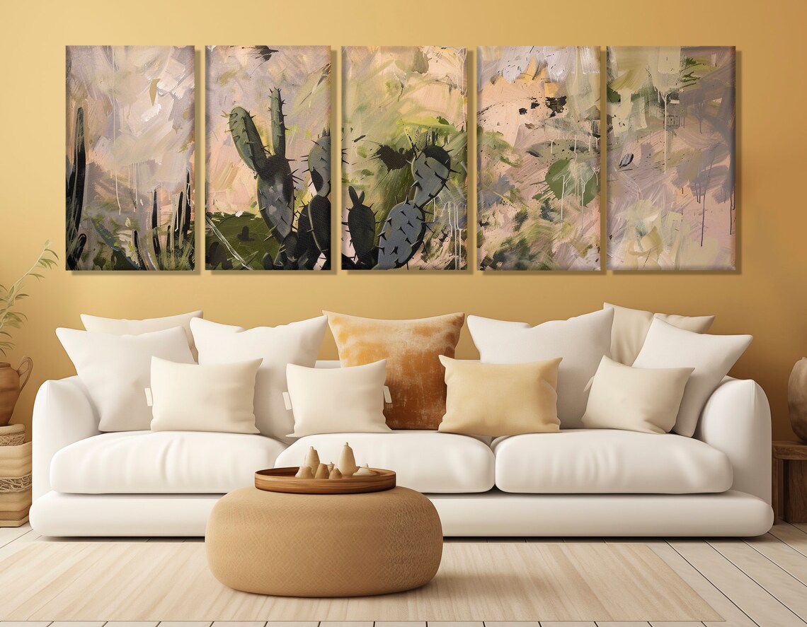 Abstract Prickly Pear Cactus Desert Landscape Earthy Tones Art Poster - Image 3